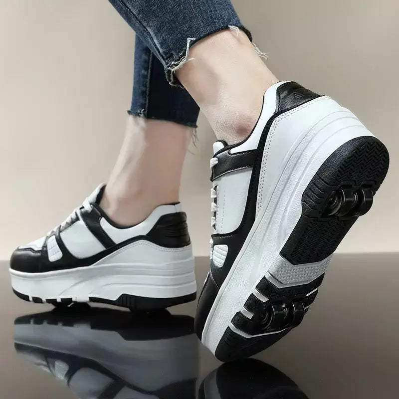 Sapatos de rolo de quatro rodas meninos meninas sapatos de caminhada casuais esportes ao ar livre slide e psiquiatra estudantes da escola polias sapatos tênis
