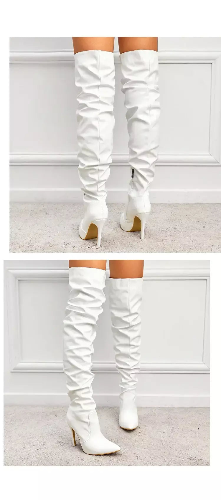 Eilyken-Patent Leather Apontado Toe Salto Alto para Mulheres, Botas Vermelhas Sobre o Joelho, Sapatos de Zíper Lateral, Stiletto Sólido, Calçado Feminino