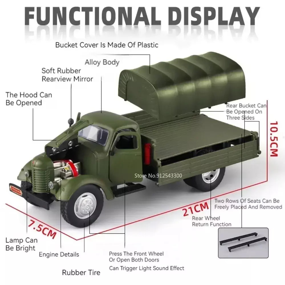 1:24 ca10 caminhão vintage modelo de carro blindado brinquedo liga diecast militar transportadora veículos modelos som luz crianças presentes