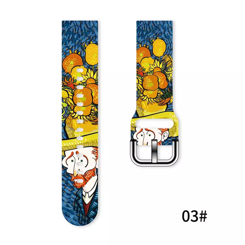 Pulseira impressa série van gogh de 20mm para samsung galaxy watch 7/6/5 40mm 44mm pulseira substituível para xiaomi huawei amazfit