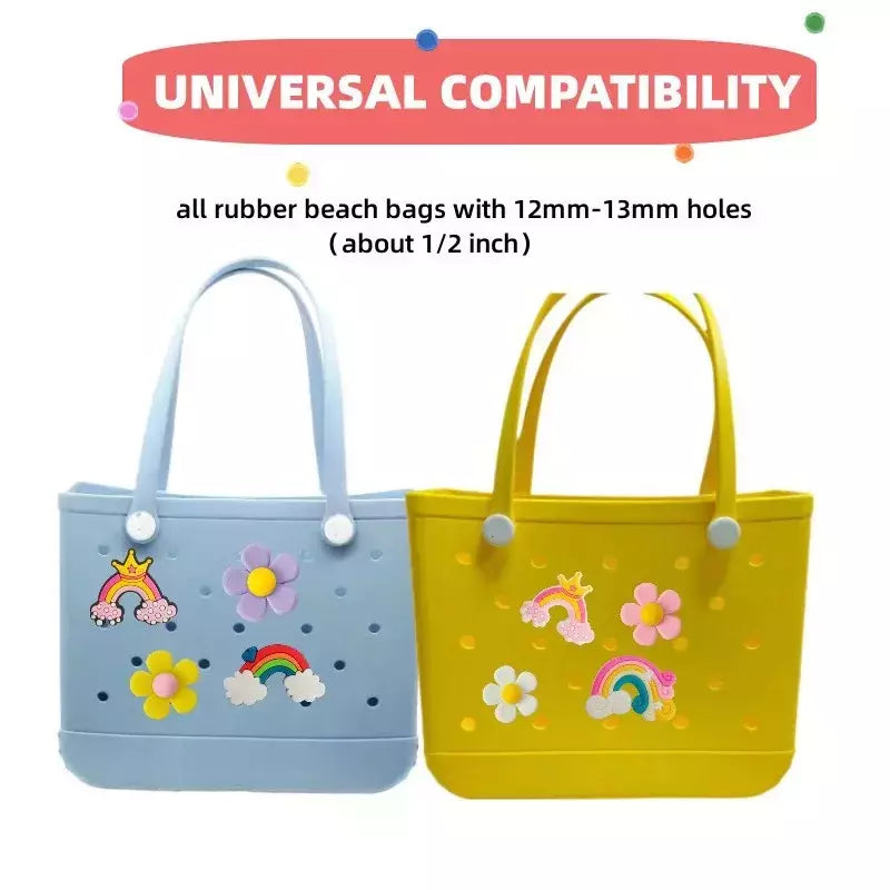 Acessórios femininos de borracha praia saco, cor do arco-íris, fivela decorativa, para bolsa