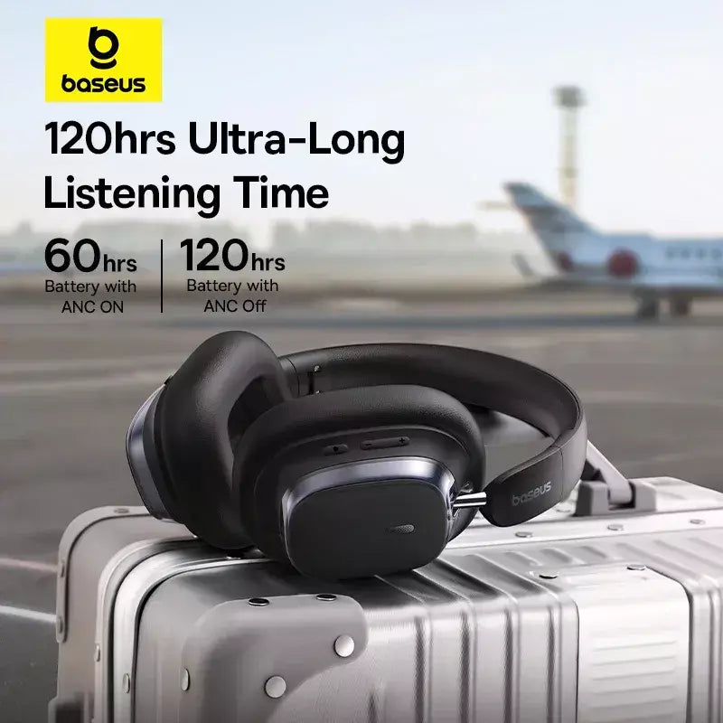 Baseus bowie h1s fones de ouvido sem fio bluetooth 5.4 cancelamento de ruído 46db sobre a orelha fone de ouvido de áudio espacial de alta resolução 120h tempo
