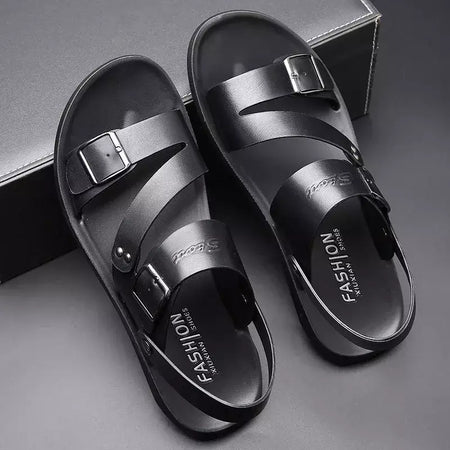 Moda Confortável Sandálias Masculinas Cor Sólida Open Toe Mens Sandálias De Couro 2023 Novos Chinelos De Praia para Calçado De Couro Masculino