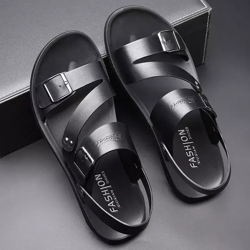 Moda Confortável Sandálias Masculinas Cor Sólida Open Toe Mens Sandálias De Couro 2023 Novos Chinelos De Praia para Calçado De Couro Masculino