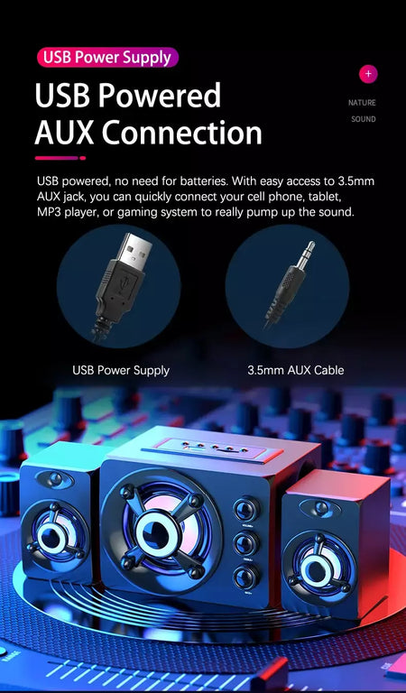 Alta-falantes estéreo 3d de alta fidelidade colorido led luz pesada aux usb com fio sem fio bluetooth áudio home theater barra de som surround tv