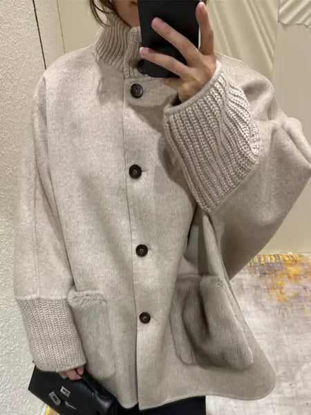 Gola de pele emendada longa pele de lã casaco feminino moda casual manga comprida lapela solta quente curto jaqueta senhora diariamente streetwear