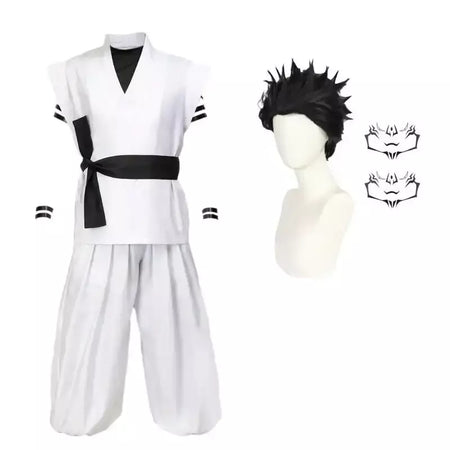 Dazcos ryomen sukuna traje branco kung fu terno com adesivos de tatuagem ryomen sukuna como megumi showdown cosplay traje conjunto completo