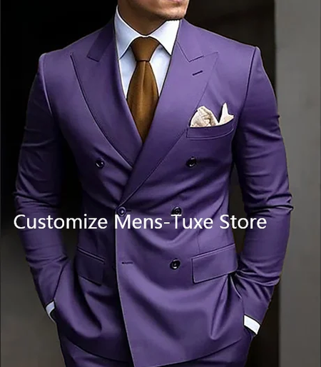 Ternos marrons slim fit de 2 peças para homens, trespassado duplo, lapela Peaked, blazer formal, jaqueta e calça, sob medida, alta qualidade