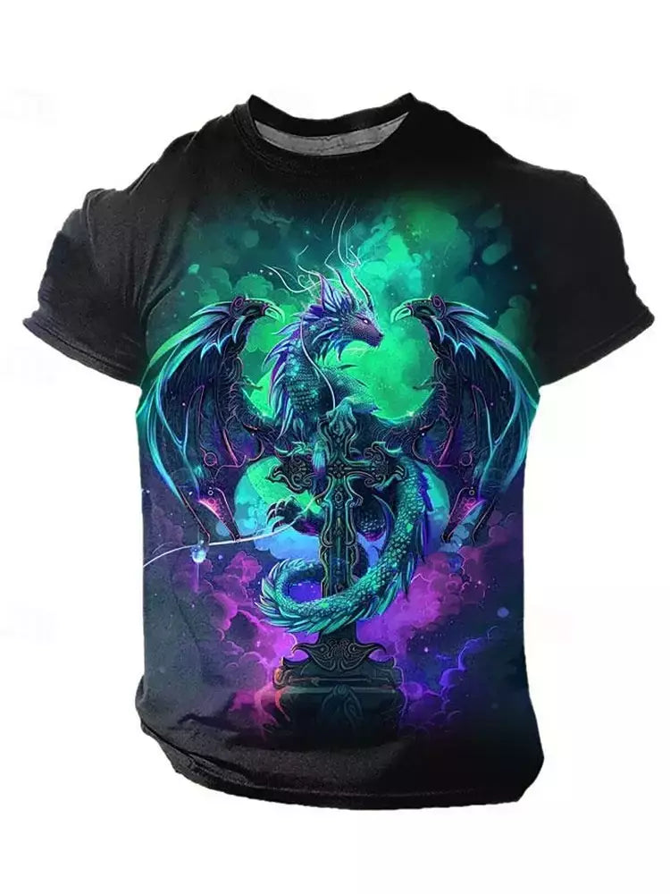 Camiseta de manga curta com estampa Dragão 3D masculina, camiseta casual diária de rua, esportes ao ar livre, moda urbana, verão