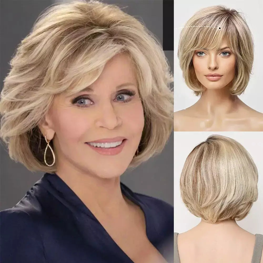 Marrom loira mista ombre cabelo humano perucas dianteiras do laço curto ondulado bob cabelo glolden loira remy peruca de cabelo humano para branco feminino diariamente
