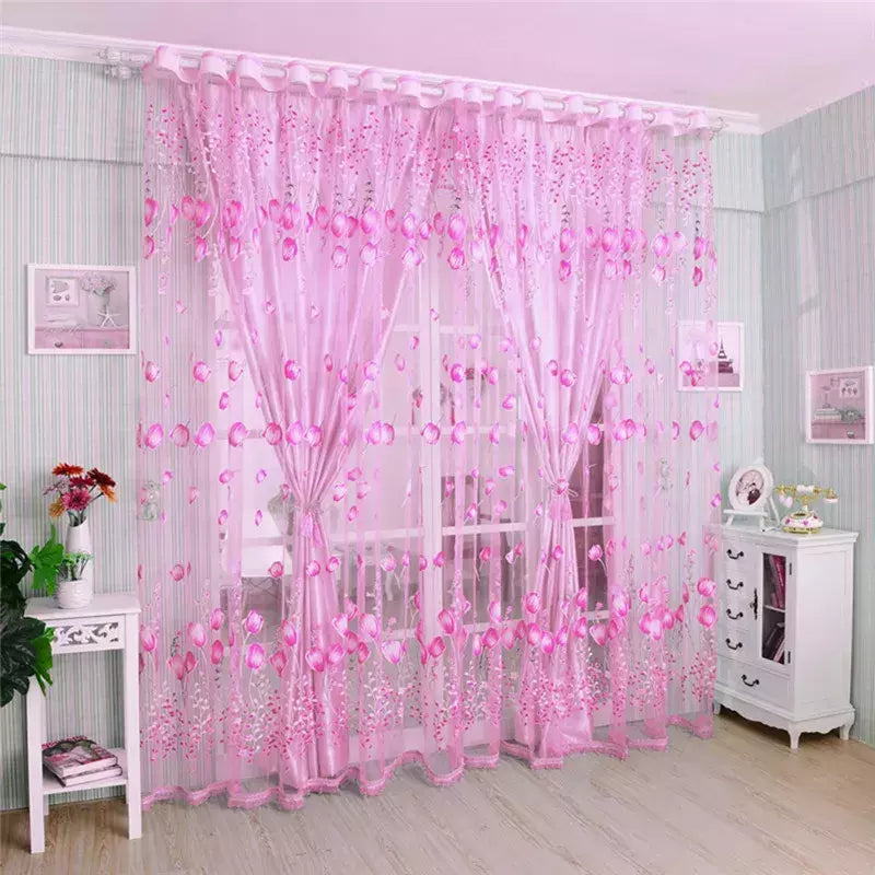 Tule Floral em Cortinas Puras, Tratamento Janela, Painel Persianas, Sala de estar, Quarto, Cozinha, Sombra, Roxo, Peônia