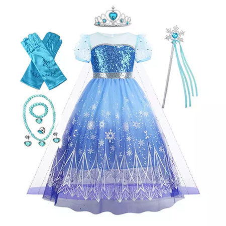Crianças elsa traje menina aniversário malha vestido de princesa crianças cosplay neve rainha desempenho fantasia noite roupas de halloween
