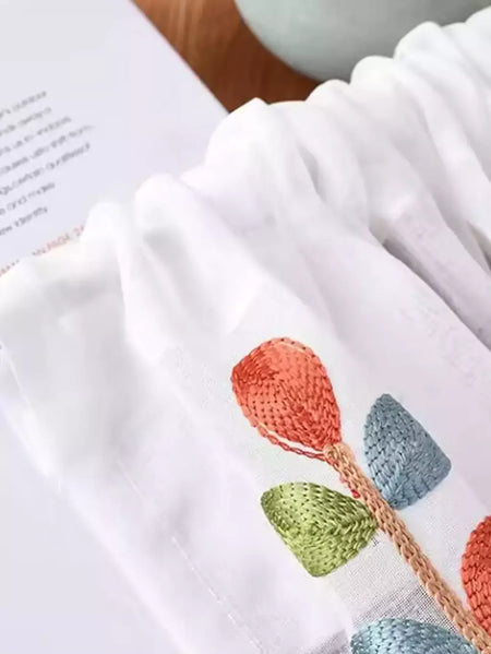 Cortina semi-pura bordada, Quatro cores Branch, Camadas de cozinha, Meia janela, Rod Pocket, Cortinas Voile para Cozinha