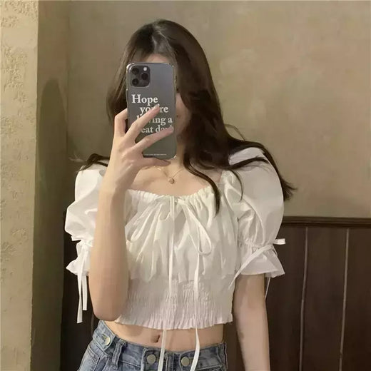 ZHUANQING-Top feminino sexy, monocromático, design de bandagem retrô, moda popular, estilo coreano, elegante feminino na faculdade, verão, novo