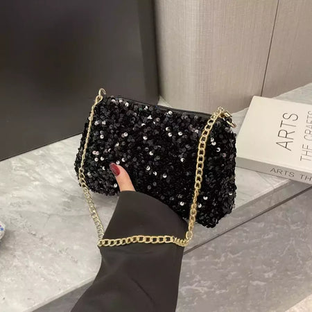 Lantejoulas crossbody saco de corrente simples ins cor sólida lantejoulas bolsa de ombro axilas bolsa de telefone noite sacos de embreagem bolsa