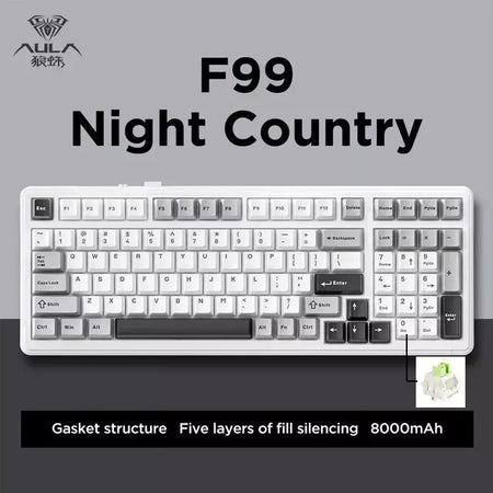 Aula f99 teclado mecânico para jogos, três modos, 2.4g, sem fio, bluetooth, com fio, troca quente, junta pbt, rgb para jogos, digitação, 99 teclas
