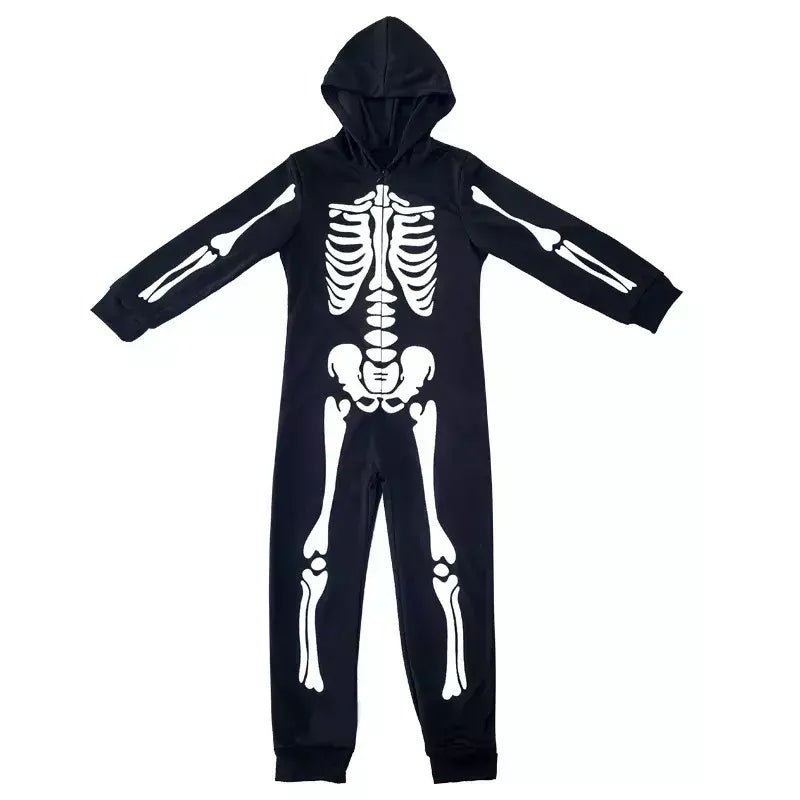 Halloween meninos trajes esqueleto horror preto luminoso fantasma apertado com capuz macacão palco papel traje desempenho terno