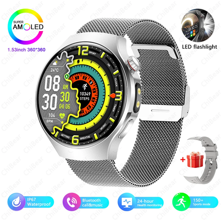 Novo relógio inteligente masculino tela de toque completa bússola bluetooth chamada lanterna esportes atividade fitness freqüência cardíaca à prova dwaterproof água smartwatch