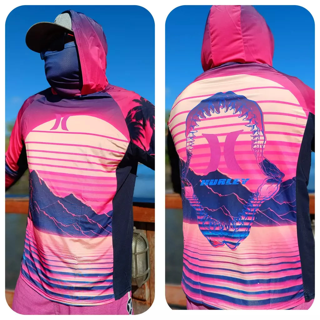 UPF 50 + proteção solar dos homens Hoodie, painéis laterais respiráveis, máscara facial respirável, manga comprida, SPF, ao ar livre, caminhadas camisas