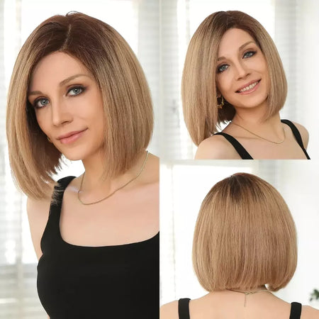 Marrom loira mista ombre cabelo humano perucas dianteiras do laço curto ondulado bob cabelo glolden loira remy peruca de cabelo humano para branco feminino diariamente