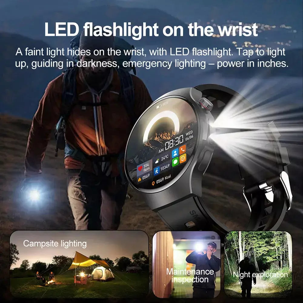 Novo relógio inteligente masculino tela de toque completa bússola bluetooth chamada lanterna esportes atividade fitness freqüência cardíaca à prova dwaterproof água smartwatch