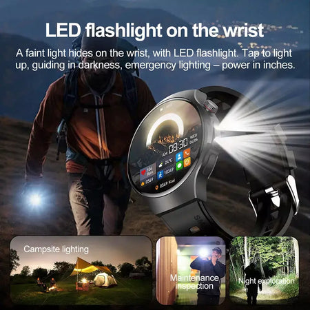 Novo relógio inteligente masculino tela de toque completa bússola bluetooth chamada lanterna esportes atividade fitness freqüência cardíaca à prova dwaterproof água smartwatch