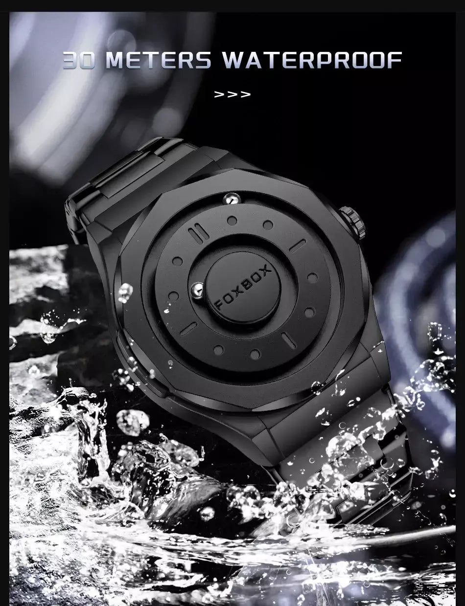 Foxbox criativo rolagem ponteiro força magnética relógios de pulso quartzo masculino esportes ao ar livre relógio à prova dwaterproof água masculino relogio masculino