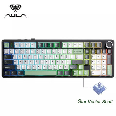 Teclado mecânico para jogos AULA F99PRO, 99 teclas, três modos, sem fio, estrutura de junta permutável, teclado personalizado com botão de mídia