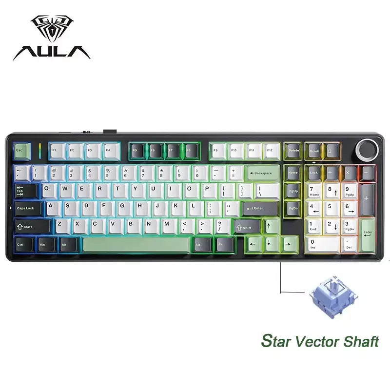 Teclado mecânico para jogos AULA F99PRO, 99 teclas, três modos, sem fio, estrutura de junta permutável, teclado personalizado com botão de mídia