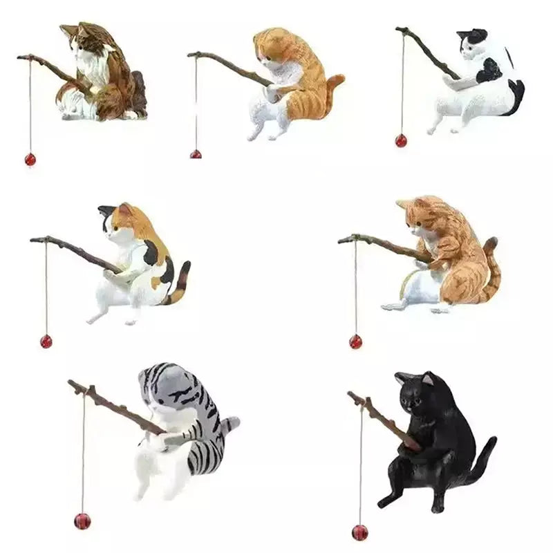 1pc criativo pesca gato carro decoração interior artesanato bonito resina auto estatuetas em miniatura ornamentos acessórios pequenos presentes