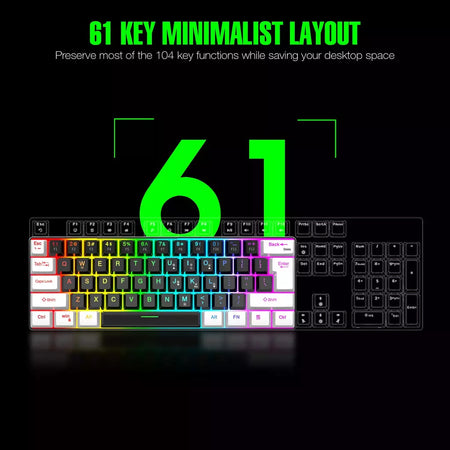 RGB Backlight Wired Mini Teclado Gaming, Ultra Compacto, Impermeável, Pequeno Compacto, 61 Teclas, Fit para PC, Mac Gamers, 60%