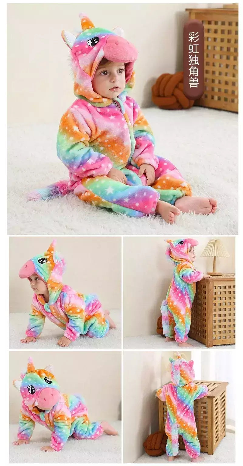 Macacão de flanela para bebés, Macacão Kigurumi, Macaco, Unicórnio, Vaca, Leão, Animal Cosplay, Pijama para 1 a 4 anos Crianças, Meninos, Inverno