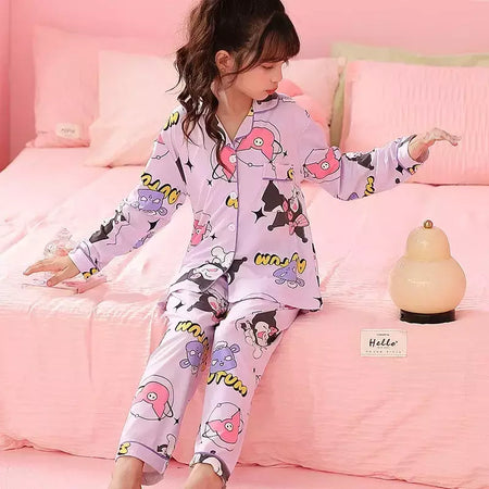Sanrio cinnamoroll kuromi pochacco conjunto de pijamas infantis dos desenhos animados anime minha melodia manga curta pijamas bonito menino menina presentes