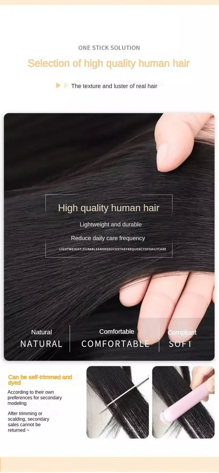 Nenhum clipes de cabelo humano franja francesa gancho e laço pasta mágica toppers para mulheres fácil de usar adesivos de costura remendos de cabelo extensão