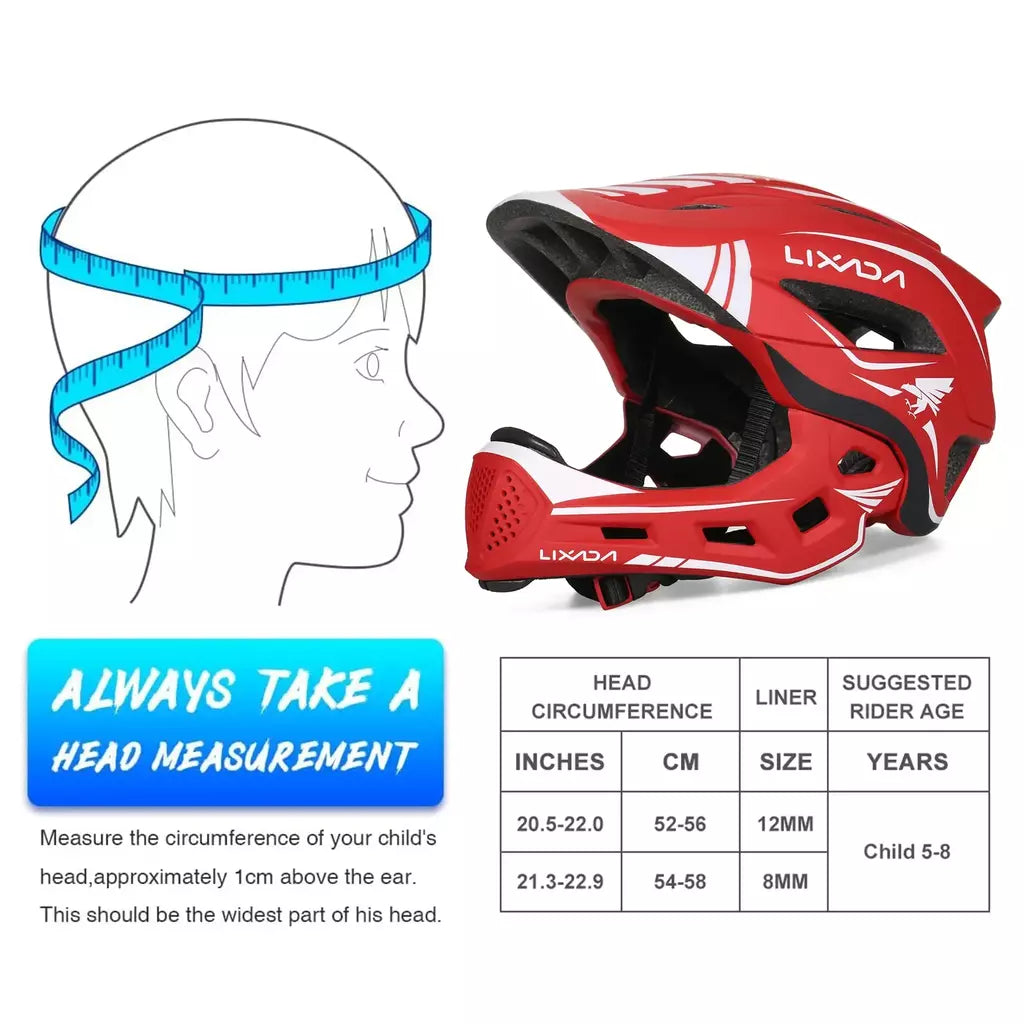 Lixada crianças 2-em-1 destacável capacete facial completo crianças esportes capacete de segurança da bicicleta equipamentos de proteção crianças capacete de ciclismo