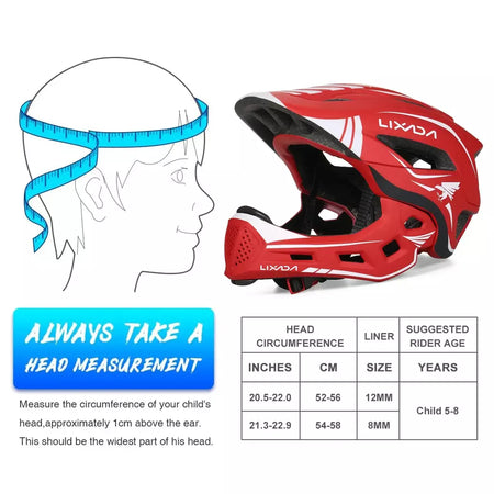 Lixada crianças 2-em-1 destacável capacete facial completo crianças esportes capacete de segurança da bicicleta equipamentos de proteção crianças capacete de ciclismo