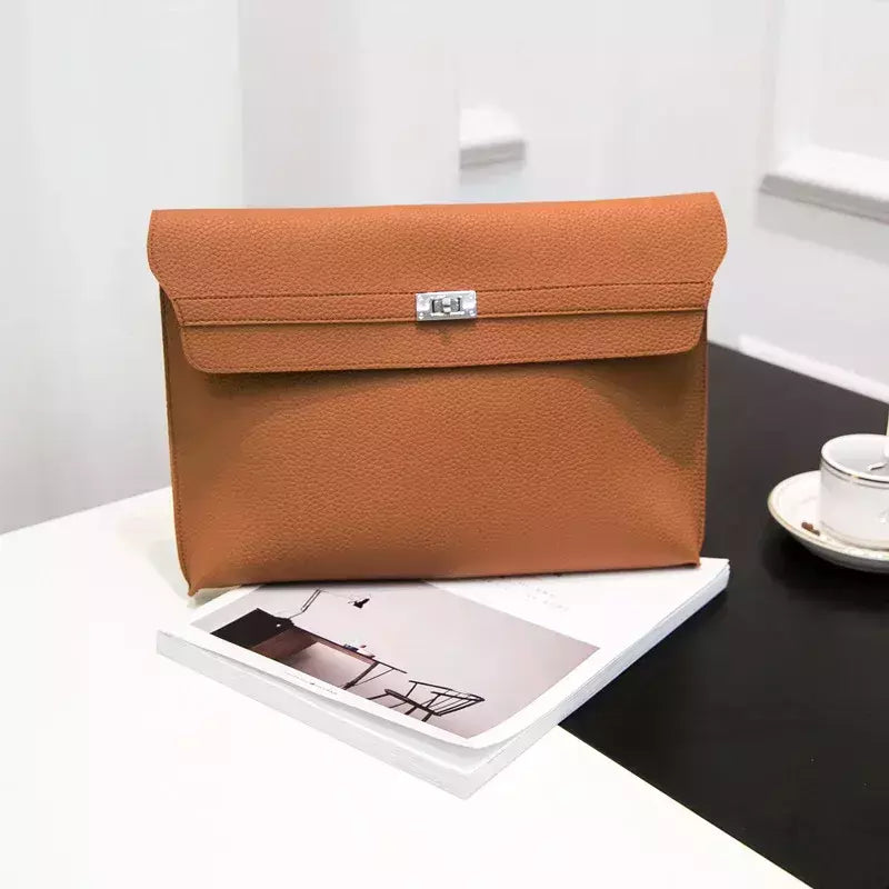 Envelope de couro PU para mulheres, embreagem vermelha, bolsa feminina, padrão de lichia, bolsas de mão simples, vermelho