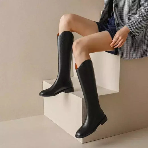 Botas de couro natural para mulheres, sapatos góticos de veludo, botas longas para senhoras, botas ocidentais, outono e inverno