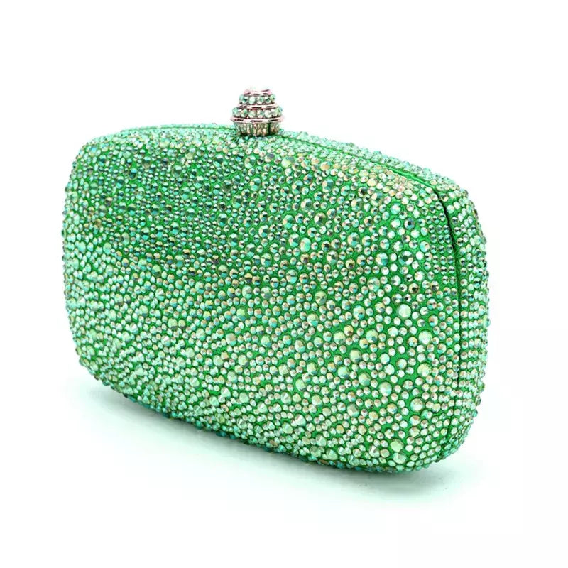 Bolsa noite strass para mulheres, bolsas de casamento, corrente de cristal, ouro, prata, pedras da noite, marrom, verde, pedras azuis