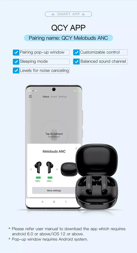 QCY HT05 ANC fone de ouvido sem fio 40dB cancelamento de ruído Bluetooth 5.2 fone de ouvido 6 microfone ENC HD chamada TWS fones de ouvido modo de transparência
