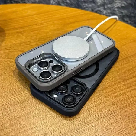 Luxo magnético à prova de choque caso telefone para iphone 16 15 14 13 12 11 17 pro max para magsafe funda suporte lente vidro protetor capa