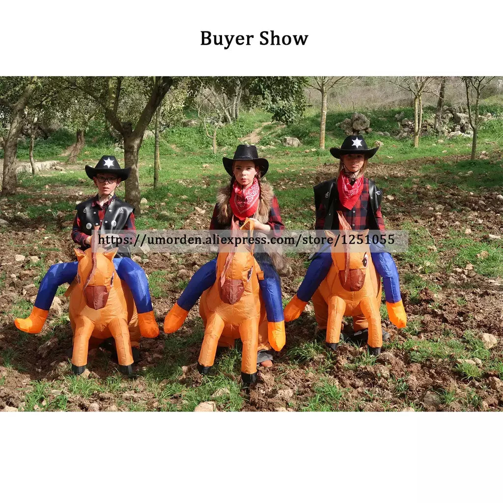 Crianças criança inflável cavalo traje meninas meninos rei cowboy passeio cavalo engraçado halloween purim festa inflado vestuário disfraces