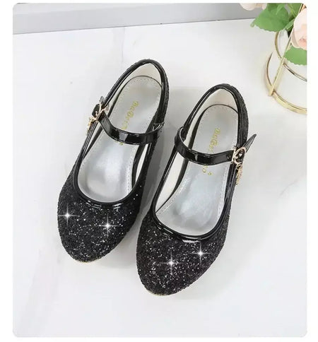 Meninas sapatos crianças salto alto glitter sandálias de cristal moda fivela crianças princesa sapato dança estudante desempenho sapatos de couro