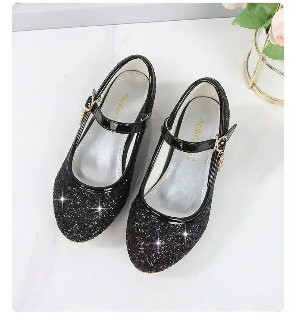 Meninas sapatos crianças salto alto glitter sandálias de cristal moda fivela crianças princesa sapato dança estudante desempenho sapatos de couro