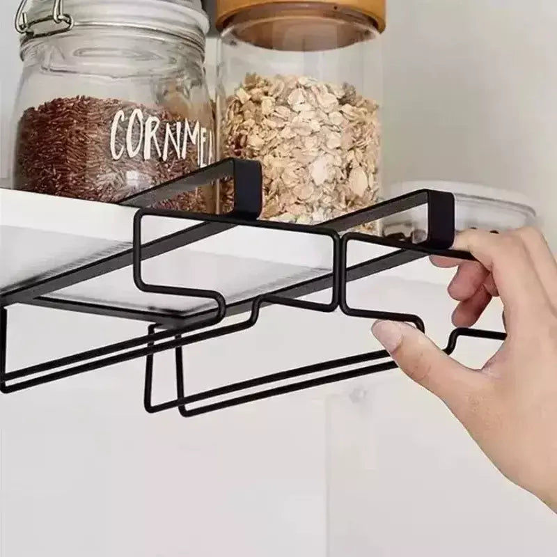Suporte de vidro de vinho de metal sem perfuração - Rack de taças para armazenamento sob o armário Organização de cozinha Suprimentos de armazenamento de cozinha/bar