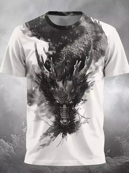 Camiseta de manga curta com estampa Dragão 3D masculina, camiseta casual diária de rua, esportes ao ar livre, moda urbana, verão