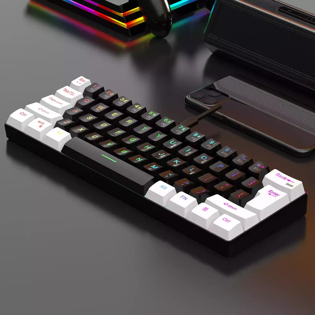 RGB Backlight Wired Mini Teclado Gaming, Ultra Compacto, Impermeável, Pequeno Compacto, 61 Teclas, Fit para PC, Mac Gamers, 60%