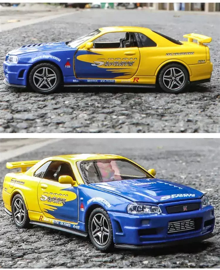 1:32 gtr r34 skyline simulação de liga rápida modelo de carro diecasts & veículos de brinquedo e carros furiosos decoração brinquedos para crianças menino