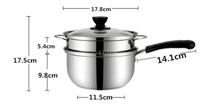 Panela de aço inoxidável com fundo duplo, panela de sopa não magnética, panelas multiuso, panela antiaderente, fogão a gás usado, panela quente