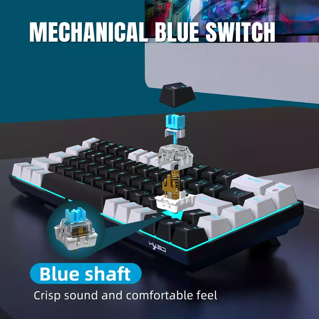 Teclado mecânico para jogos, LED retroiluminado, Interruptor azul, Ergonômico RGB, Quente, Troca, Jogos, PC, Laptop, Escritório, 68 Chaves